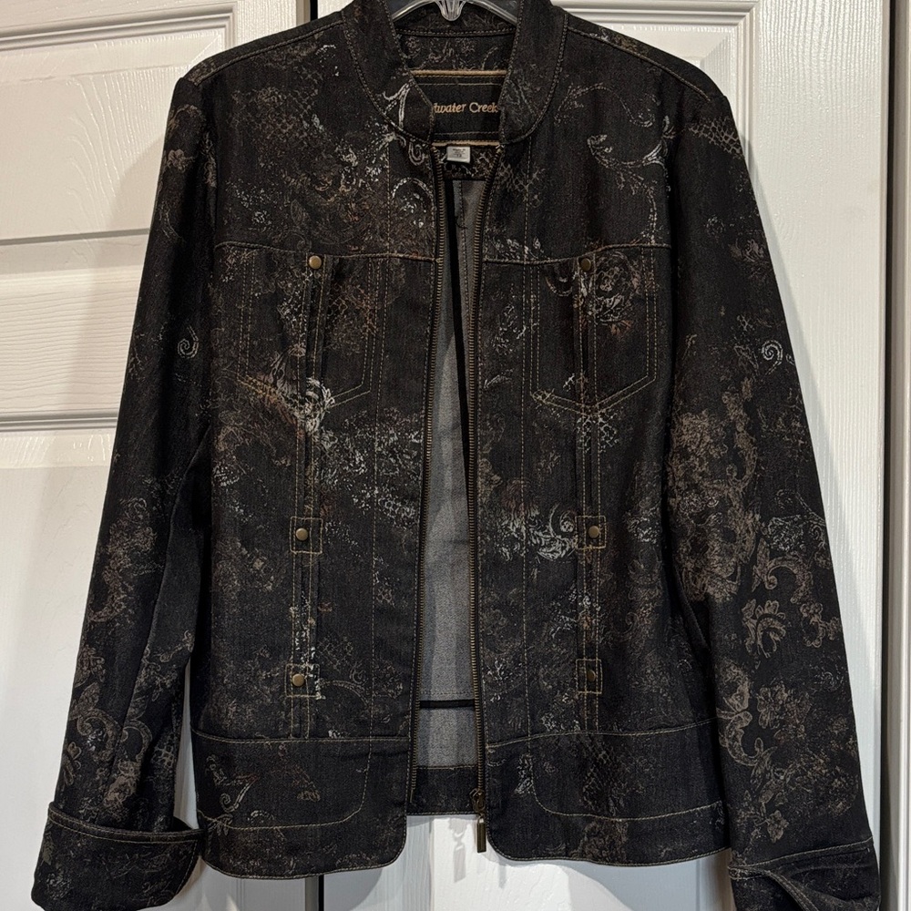 Coldwater Creek Black Patterned Jean Jacket